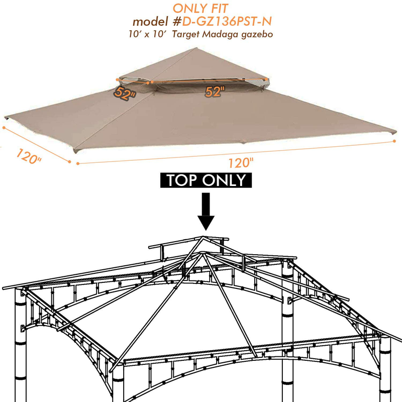 Ontheway Replacement Canopy roof for Target Madaga Gazebo Model L-GZ136PST (Beige1) Home & Garden > Lawn & Garden > Outdoor Living > Outdoor Structures > Canopies & Gazebos ontheway   