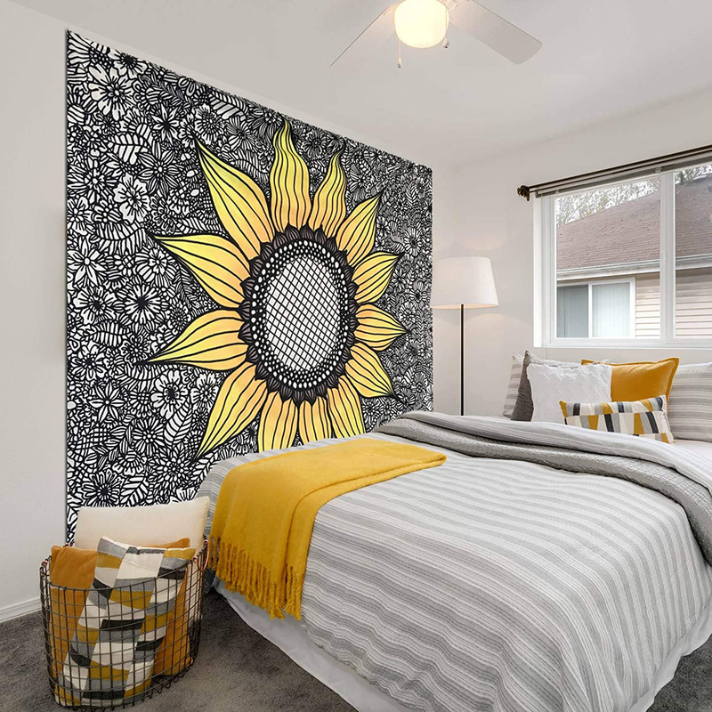 JUSPURBET Sunflower Tapestry Wall Hanging,Wall Tapestry for Bedroom,Yellow Tapestries Dorm Decor for Living Room,Window Curtain Picnic Mat,51x59 Inches Home & Garden > Decor > Artwork > Decorative Tapestries JUSPURBET   