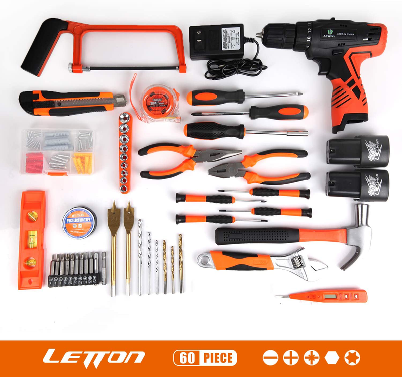 Power Tools Combo Kit, LETTON Tool Set with 60pcs Accessories Toolbox and 16.8V Cordless Drill Set for Home Cordless Repair Tool Kit Hardware > Tools > Multifunction Power Tools LETTON   
