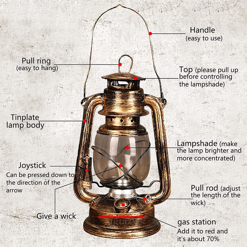 Rustic Kerosene Lamp,2 Oil Lamps and 1Roll of Wick, Hurricane Burning Hanging Lantern for Indoor and Outdoor Decoration or Emergency Use (Old Bronze)