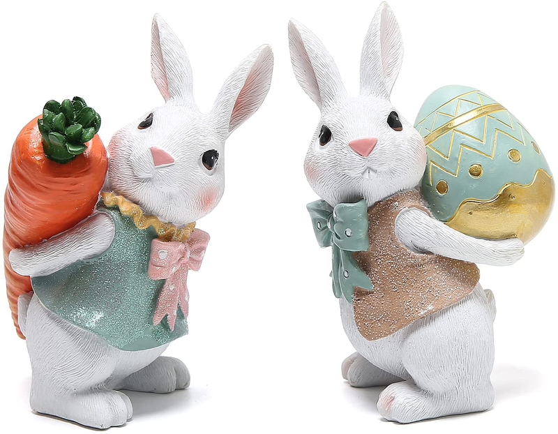 Hodao 5.5 Inch Polyresin Bunny Decorations Spring Easter Decors Figurines Tabletopper Decorations for Party Home Holiday Cute Rabbit Easter Gifts (Orange Blue) Home & Garden > Decor > Seasonal & Holiday Decorations Hodao Orange Blue  