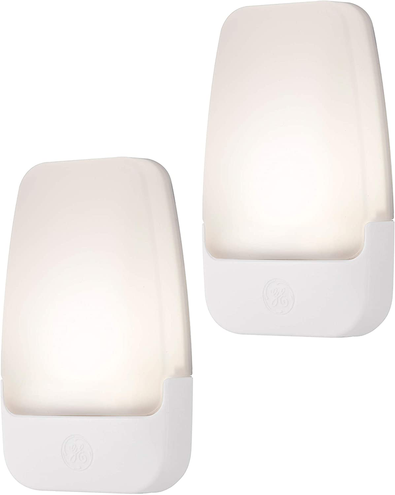 GE 30966 LED Night Light, Plug-in, Dusk to Dawn Sensor, 3000K, UL-Certified, Ideal for Kitchen, Home Office, Bedroom, Nursery, Bathroom, 2 Pack, Warm White, 2 Pack