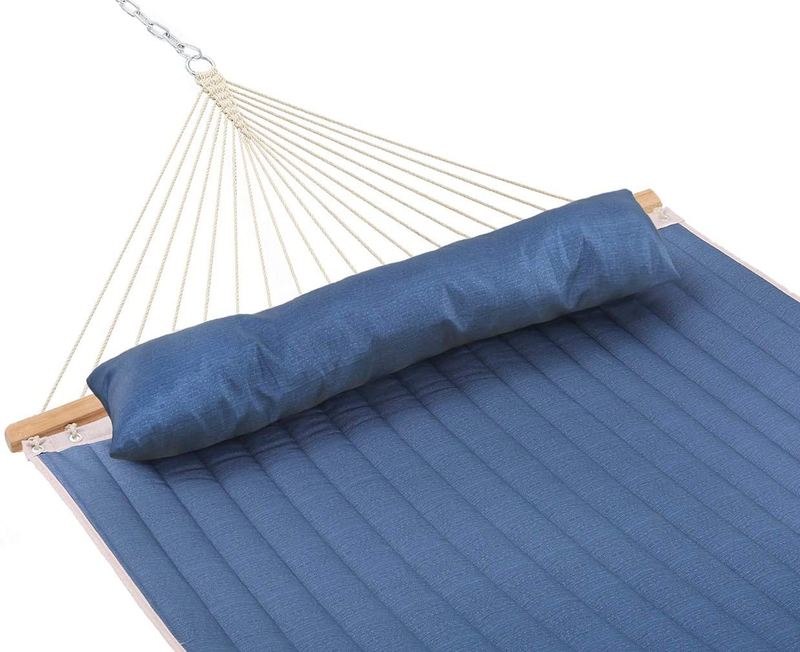 Patio Watcher 11 Feet Quilted Fabric Hammock with Pillow Double 2 Person Hammock with Bamboo Spreader Bars, Perfect for Outdoor Outside Patio Yard Beach, Dark Blue Home & Garden > Lawn & Garden > Outdoor Living > Hammocks Patio Watcher   