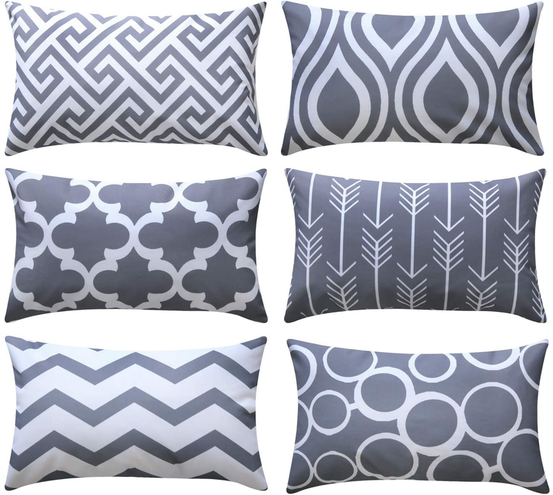 Top Finel Accent Decorative Throw Pillows Durable Canvas Outdoor Cushion Covers 16 X 16 for Couch Bedroom, Set of 6, Navy Home & Garden > Decor > Chair & Sofa Cushions Top Finel Grey 12"x20" 