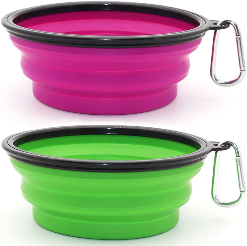 SLSON Collapsible Dog Bowl, 2 Pack Collapsible Dog Water Bowls for Cats Dogs, Portable Pet Feeding Watering Dish for Walking Parking Traveling with 2 Carabiners Animals & Pet Supplies > Pet Supplies > Dog Supplies SLSON Green+Purple Large (Pack of 2) 