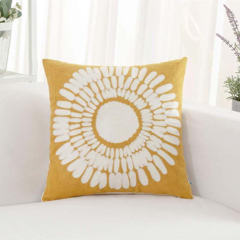 HWY 50 Yellow Throw Pillow Covers 18X18 Inch, for Couch Bedroom Indoor, Square Decorative Embroidered Throw Pillow Cases Cushion Cover, Accent Big Sunflower, Single Piece Mustard Home & Garden > Decor > Chair & Sofa Cushions HWY 50   
