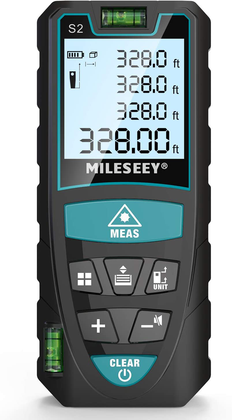 Laser Measure, Mileseey by RockSeed 165 Feet Digital Laser Distance Meter with 2 Bubble Levels,M/In/Ft Unit switching Backlit LCD and Pythagorean Mode, Measure Distance, Area and Volume (165 Feet) Hardware > Tools > Measuring Tools & Sensors RockSeed 328 Feet  
