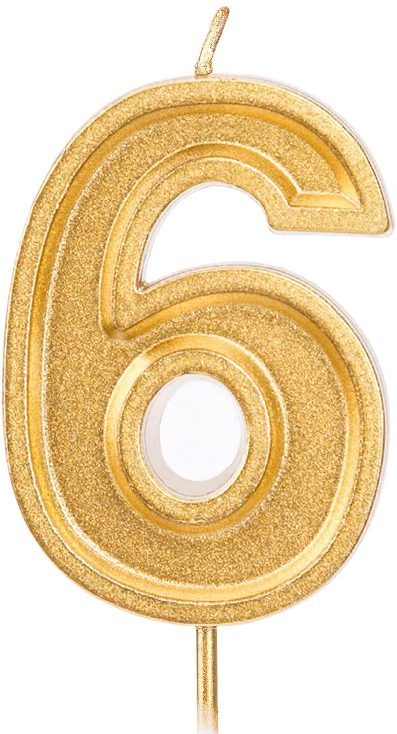 LUTER 2.76 Inches Large Birthday Candles Gold Glitter Birthday Cake Candles Number Candles Cake Topper Decoration for Wedding Party Kids Adults (1) Home & Garden > Decor > Home Fragrances > Candles LUTER 6  