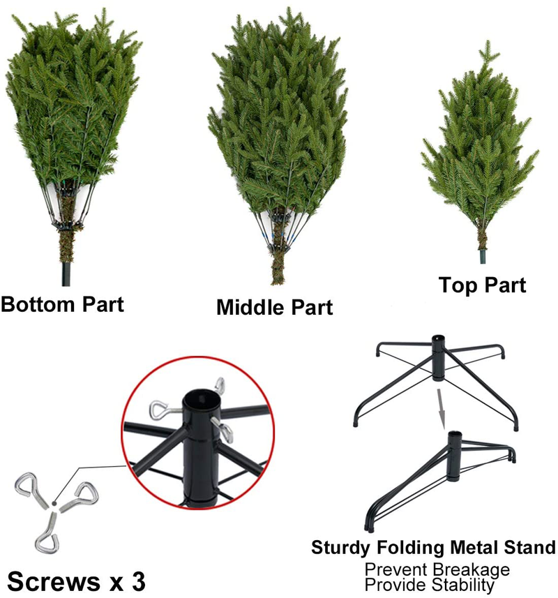 Togake Artificial Christmas Tree 5ft/6ft/7ft Hinged Unlit Full PE and PVC Tree w/830/1324/1888 Branch Tips-Foldable Metal Stand-Easy Assembly-Fat Xmas Tree for Holiday Outdoor and Indoor Decor-Green