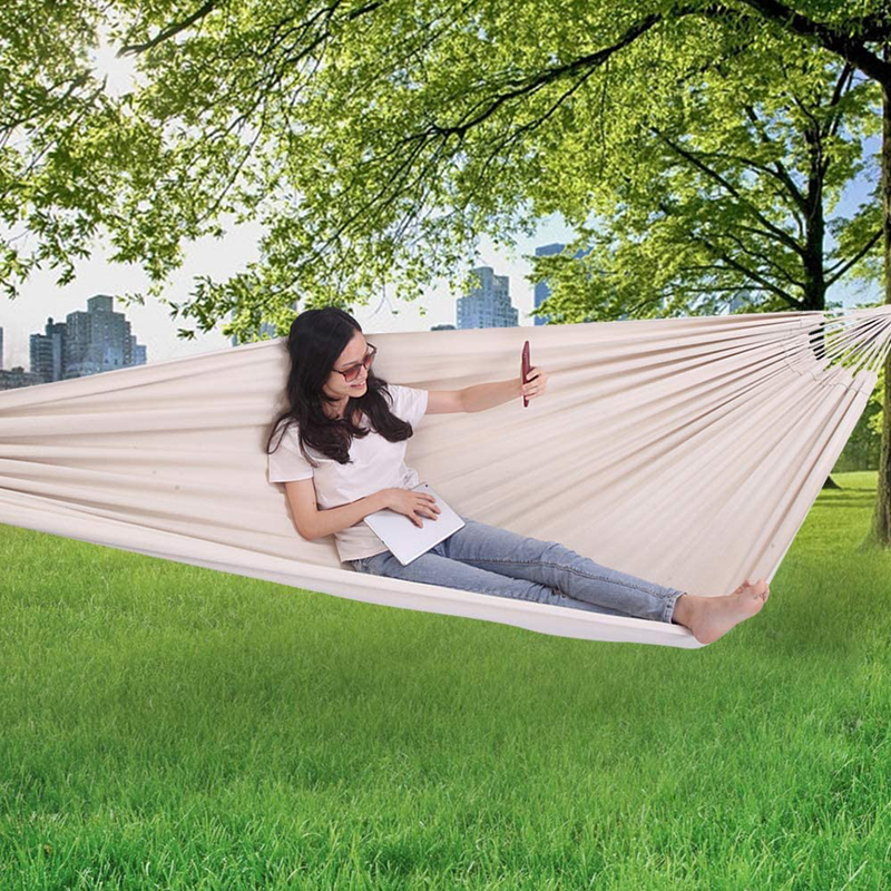 OnCloud Extra Long and Wide Double Hammock for Travel Camping Backyard, Porch, Outdoor or Indoor Use, Carrying Pouch Included (Beige) Home & Garden > Lawn & Garden > Outdoor Living > Hammocks ONCLOUD   