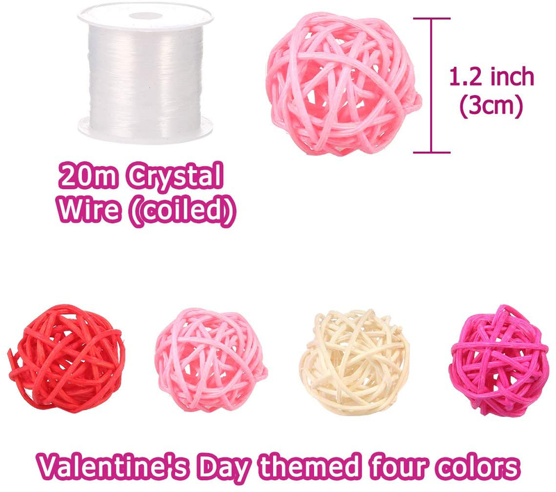 Sntieecr 50 PCS 1.2 Inch / 3 Cm Wicker Rattan Balls Vase Fillers Decorative Orbs for Valentine'S Day Ornament, Wedding Party, Aromatherapy Accessories with 20 M Crystal Wire (Red White Pink Rose Red) Home & Garden > Decor > Seasonal & Holiday Decorations Sntieecr   