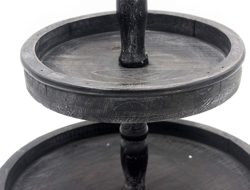 Funly mee Distressed Rustic Black Wood Two-Tier Tray with Metal Handle,Decorative Organizer for Kitchen Counter Top, Dining Room Table(Black) Home & Garden > Decor > Decorative Trays Funly mee   