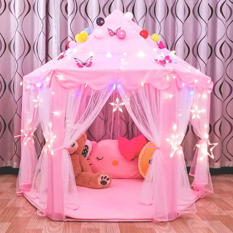 Junovo Ultra Soft Rug for Nursery Children Room Baby Room Home Decor Dormitory Hexagon Carpet for Playhouse Princess Tent Kids Play Castle, Diameter 4.6 Ft, Pink