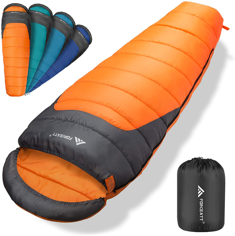Forceatt Sleeping Bag, 50-77℉ Lightweight & Portable Sleeping Bags for Adults, Backpacking Mummy Sleeping Bag Suitable Camping, Hiking, Indoor and Outdoor Use, for 3 Seasons of Warm and Cool Weather. Sporting Goods > Outdoor Recreation > Camping & Hiking > Sleeping BagsSporting Goods > Outdoor Recreation > Camping & Hiking > Sleeping Bags Forceatt Main Orange  