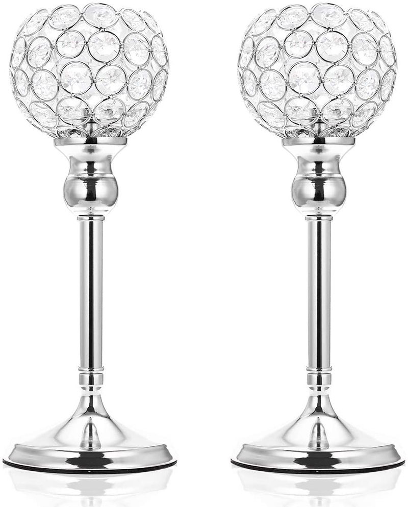 ManChDa Valentines Gift Gold Crystal Spherical Candle Holders Sets of 2 Wedding Table Centerpieces for Birthday Anniversary Celebration Modern Decoration (Large, 15.8") Home & Garden > Decor > Home Fragrance Accessories > Candle Holders ManChDa Silver Small, 11.8" 