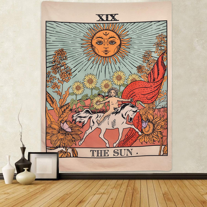 Tarot Tapestry Sun Tapestry Wall Hanging Mysterious Medieval Europe Divination Tapestries for Room (51.2 x 59.1 inches) Home & Garden > Decor > Artwork > Decorative Tapestries Likiyol Black Red 59.1" x 59.1" 