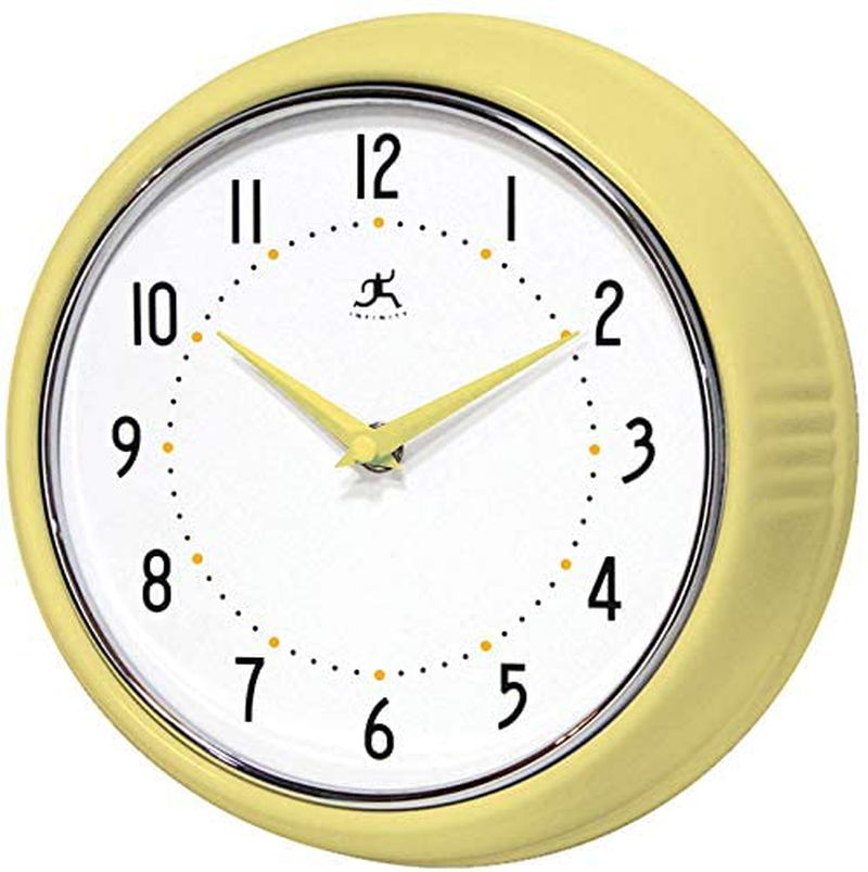 Retro 9 inch Silent Sweep Non-Ticking Mid Century Modern Kitchen Diner Wall Clock Quartz Movement Retro Wall Clock Decorative (Aura Yellow) Home & Garden > Decor > Clocks > Wall Clocks Infinity Instruments Aura Yellow  