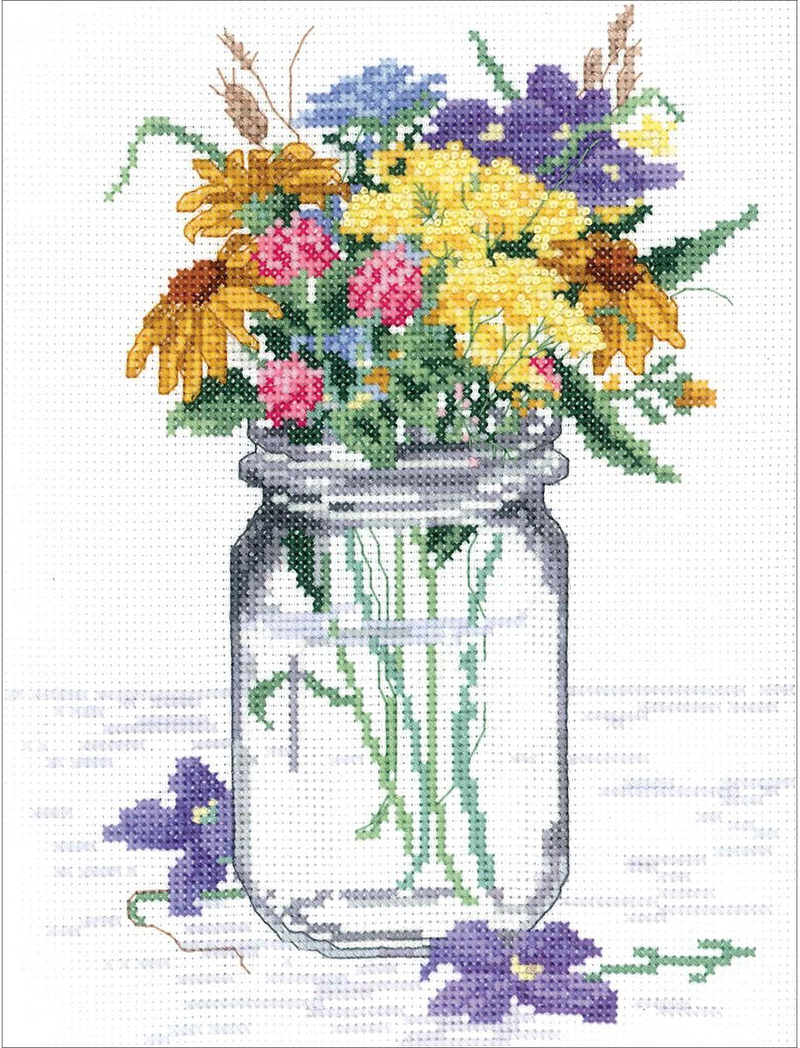 Janlynn Wildflower Jar Counted Cross Stitch Kit