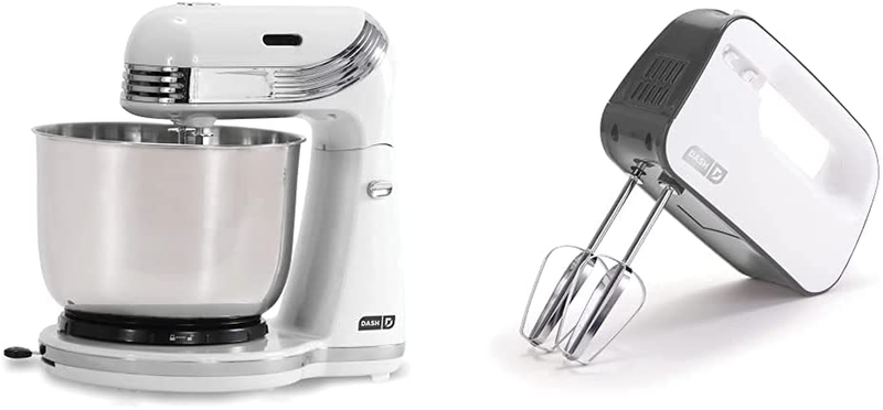 Dash Stand Mixer (Electric Mixer for Everyday Use): 6 Speed Stand Mixer with 3 qt Stainless Steel Mixing Bowl, Dough Hooks & Mixer Beaters for Dressings, Frosting, Meringues & More - Red Home & Garden > Kitchen & Dining > Kitchen Tools & Utensils > Kitchen Knives DASH White Mixer + 3 Speed Mixer 