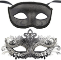 Couple Masquerade Metal Masks Venetian Halloween Costume Mask Mardi Gras Mask Apparel & Accessories > Costumes & Accessories > Masks Coddsmz Black+sliver-black  