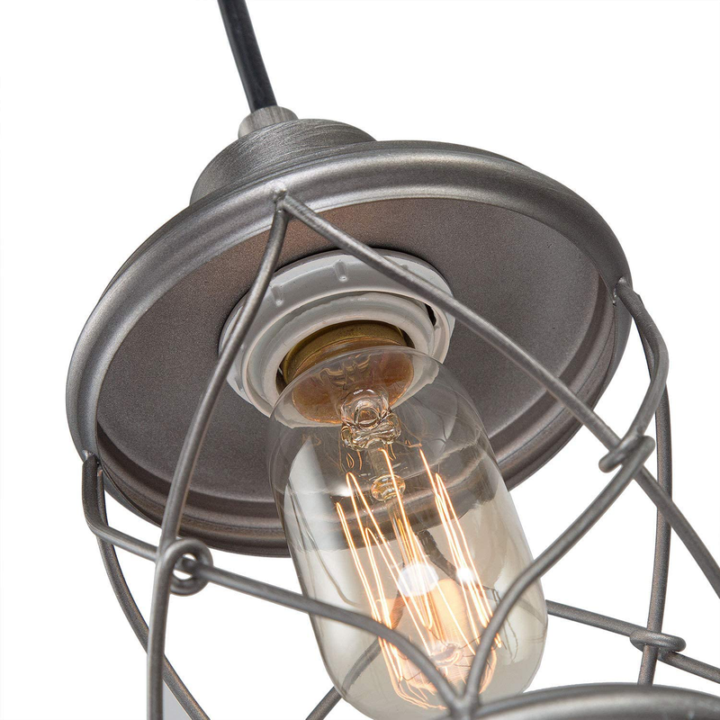 LALUZ Pendant Lighting for Kitchen Island, Hallway, Rustic Industrial Cage Hanging Fixture, Silver Brushed, Mini Size, 4.75 Inches Home & Garden > Lighting > Lighting Fixtures LALUZ   