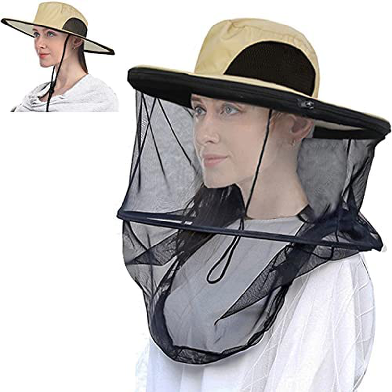 Mosquito Head Net Hat Sun Hats with Hidden Net Mesh Mask Sporting Goods > Outdoor Recreation > Camping & Hiking > Mosquito Nets & Insect Screens SUNPRO Cream(1pack)  