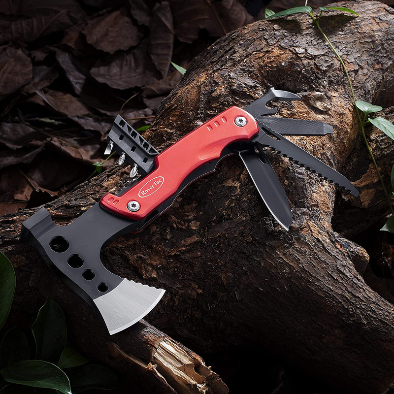 Christmas Gifts for Men Dad Husband Stocking Stuffers Rovertac Multitool Camping Hatchet 11 in 1 Upgraded Multi Tool with Hammer Knife Saw Screwdrivers Bottle Opener Safety Lock Durable Sheath Sporting Goods > Outdoor Recreation > Camping & Hiking > Camping Tools RoverTac   