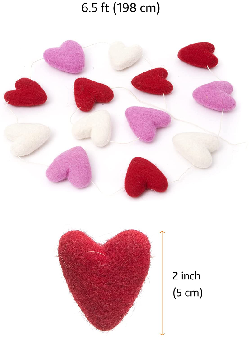 Glaciart One Felt Heart Garland - Pom Pom Garland – 6 Feet, 13 Hearts, 3 Valentines Colors, Pom Pom Decorations, Nursery Decor, Bunting, Birthday Party Decorations, Carnival, Photo Prop Arts & Entertainment > Party & Celebration > Party Supplies Glaciart One   