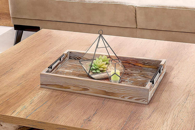 Large Ottoman Tray with Handles - 16.5"x12" - Coffee Table Tray - Rustic Tray for Ottoman - Wooden Trays for Coffee Table - Wooden Serving Trays for Ottomans - Ottoman Trays Home Decor Farmhouse Tray Home & Garden > Decor > Decorative Trays HB Design Co.   