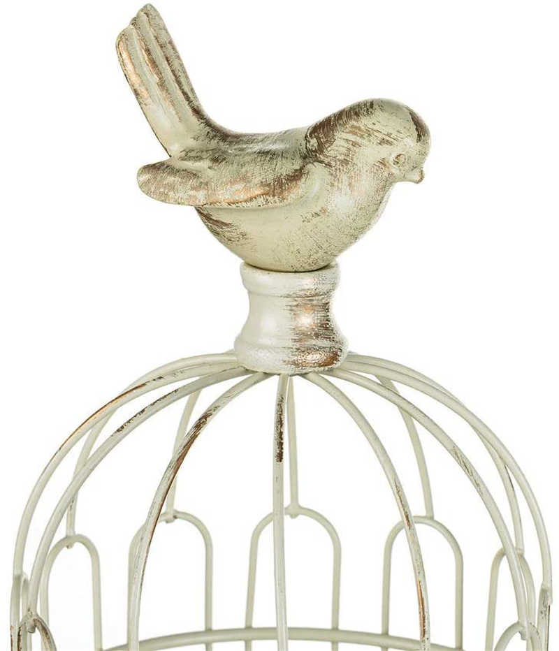 Sziqiqi Vintage Bird Cage Decorative Candle Lantern Set of 2 Decorative Pedestal Candle Holders for Pillar Candle for Tabletop Wedding Centerpiece Fireplace Mantel Decor Distressed Ivory Home & Garden > Decor > Home Fragrance Accessories > Candle Holders Sziqiqi   