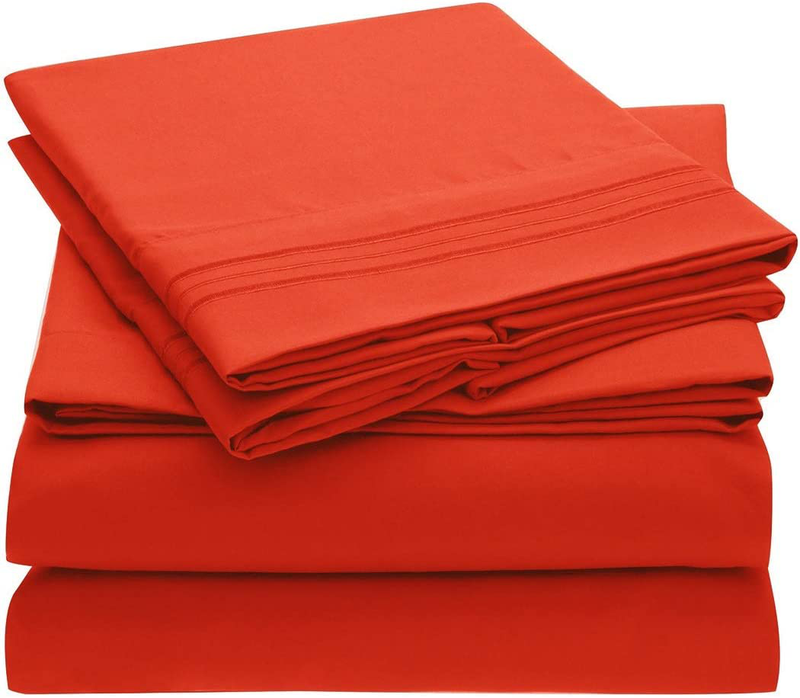 Mellanni California King Sheets - Hotel Luxury 1800 Bedding Sheets & Pillowcases - Extra Soft Cooling Bed Sheets - Deep Pocket up to 16" - Wrinkle, Fade, Stain Resistant - 4 PC (Cal King, Persimmon) Home & Garden > Linens & Bedding > Bedding Mellanni Red Split King Set 
