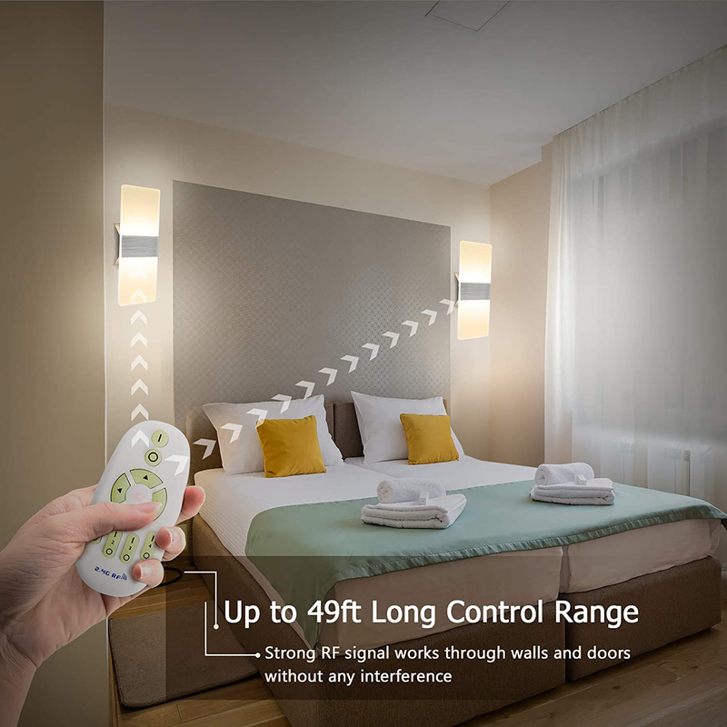 Stepless Dimming LED Wall Sconce with Remote Control JACKYLED 12W Set of 2 LED Wall Lamp Acrylic Material Hardwired Wall Mounted Wall Lights for Hallway Bedroom Porch Stairway Living Room