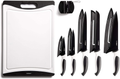 EatNeat 12-Piece Kitchen Knife Set - 5 Black Stainless Steel Knives with Sheaths, Cutting Board, and a Sharpener - Razor Sharp Cutting Tools that are Kitchen Essentials for New Home Home & Garden > Kitchen & Dining > Kitchen Tools & Utensils > Kitchen Knives EATNEAT Black  