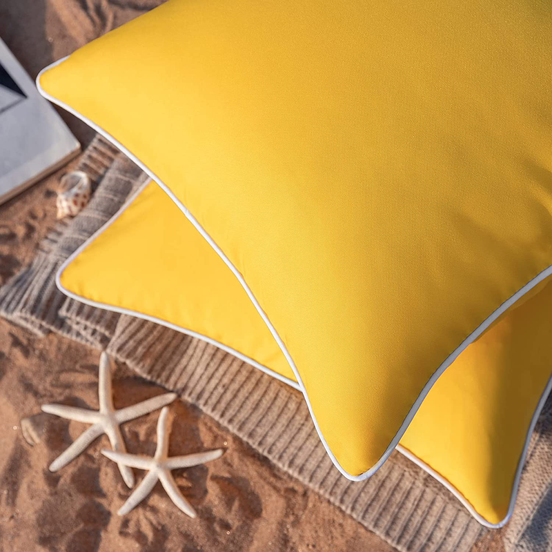 Phantoscope Pack of 2 Outdoor Waterproof Throw Pillow Covers Decorative Square Outdoor Pillows Cushion Case Patio Pillows for Couch Tent Sunbrella (18''X18'', Yellow) Home & Garden > Decor > Chair & Sofa Cushions Phantoscope   