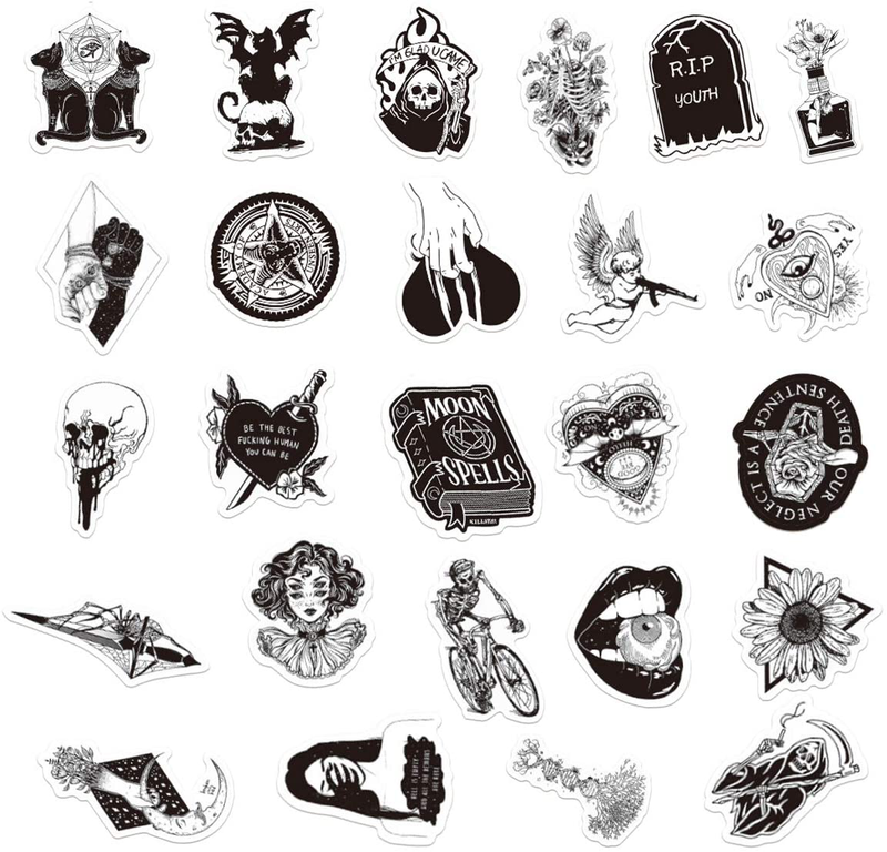 Gothic Stickers for Hydro Flask | 50 PCS | Vinyl Waterproof Stickers for Laptop,Skateboard,Water Bottles,Computer,Phone,Punk Stickers， Cool Stickers Horror, Black and White Stickers(Gothic-50-5) Arts & Entertainment > Hobbies & Creative Arts > Arts & Crafts > Art & Crafting Materials > Embellishments & Trims > Decorative Stickers POTOTA   