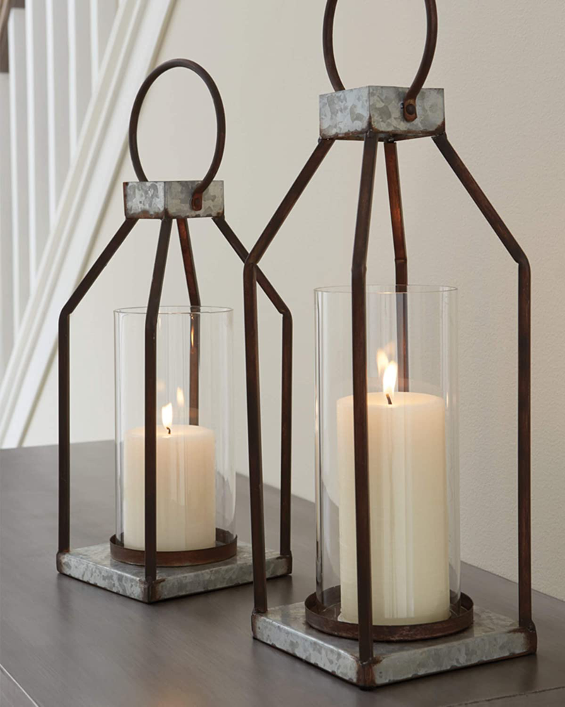 Signature Design by Ashley Diedrick Rustic Lantern Set of 2, Indoor and Outdoor, 19" & 17", Gray and Black Home & Garden > Decor > Home Fragrance Accessories > Candle Holders Signature Design by Ashley   