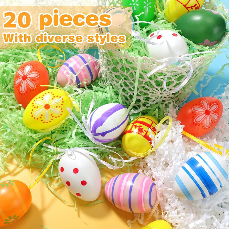 Easter Hanging Eggs, 20Pcs Plastic Easter Eggs Decoration, Colorful Easter Egg Ornaments for Tree, Decorative Easter Eggs Hanging Decor for Easter Decoration, School Office Home Party Decorations Home & Garden > Decor > Seasonal & Holiday Decorations CHENYUCHEN   