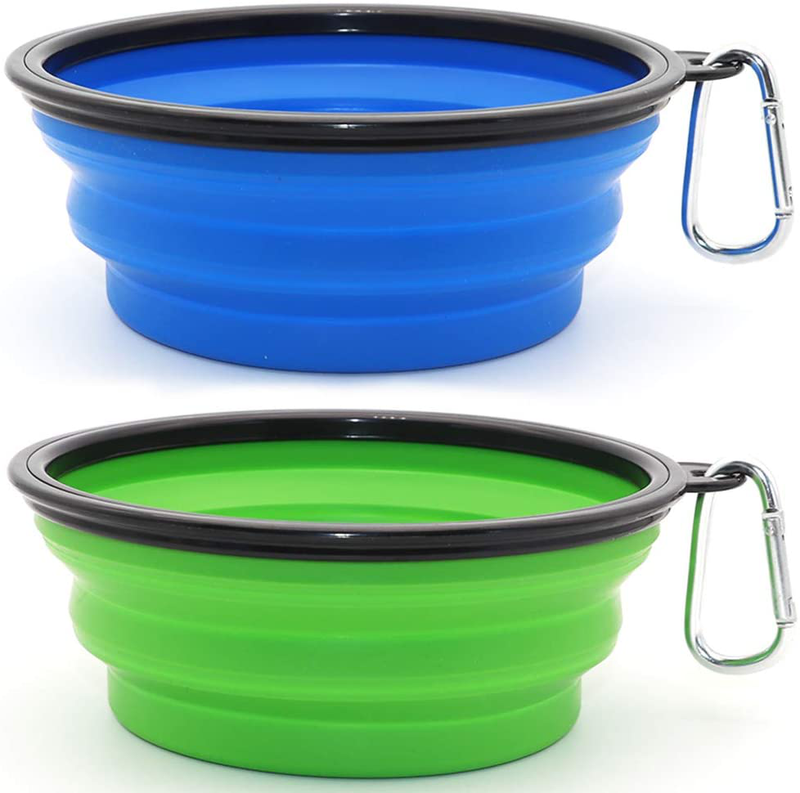 SLSON Collapsible Dog Bowl, 2 Pack Collapsible Dog Water Bowls for Cats Dogs, Portable Pet Feeding Watering Dish for Walking Parking Traveling with 2 Carabiners Animals & Pet Supplies > Pet Supplies > Dog Supplies SLSON Blue+Green Large (Pack of 2) 