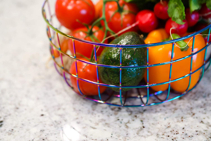 Kitchen Wire Fruit Basket Bowl - Unique Decor | Storage & Countertop Organizer | Keeps Produce, Vegetables and Healthy Snacks Handy | Ideal for Bread on Table or Buffet | Colorful Rainbow Metal