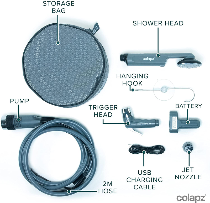 Colapz 12V Portable Shower for Camping - Includes 9 Gallon Water Shower Bag - Perfect Van Life RV Camping Accessories - Rechargeable Electric Camping Showers - Outdoor Shower Kit Sporting Goods > Outdoor Recreation > Camping & Hiking > Portable Toilets & ShowersSporting Goods > Outdoor Recreation > Camping & Hiking > Portable Toilets & Showers Colapz   