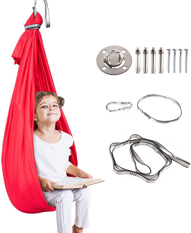 Therapy Swing for Kids with Special Needs (Hardware Included) Sensory Swing Cuddle Swing Indoor Outdoor Kids Swing Adjustable Hammock for Children with Autism, ADHD, Aspergers, Sensory Integration Home & Garden > Lawn & Garden > Outdoor Living > Hammocks Aokitec Red-1  