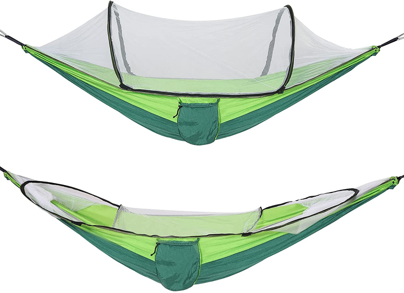 Keldoner Camping Hammock - Travel Hammock with Mosquito Net and Rain Fly, Portable Nylon Parachute Hammock Tent, Double Hammock for Backpacking, Travel, Beach, Backyard, Patio, Hiking (Green)