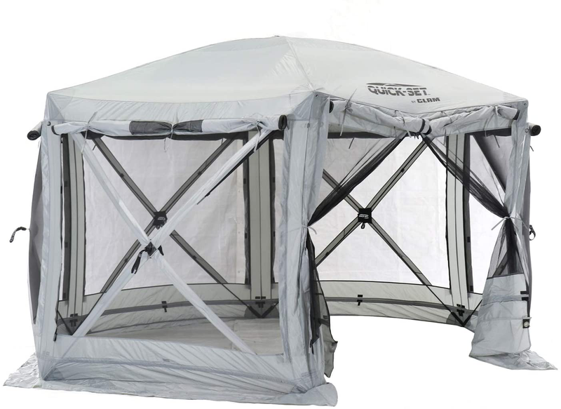 CLAM Quick-Set Escape 11.5 x 11.5 Foot Portable Pop-Up Outdoor Camping Gazebo Screen Tent 6 Sided Canopy Shelter with Ground Stakes & Carry Bag, Green Home & Garden > Lawn & Garden > Outdoor Living > Outdoor Structures > Canopies & Gazebos CLAM Gray XL 