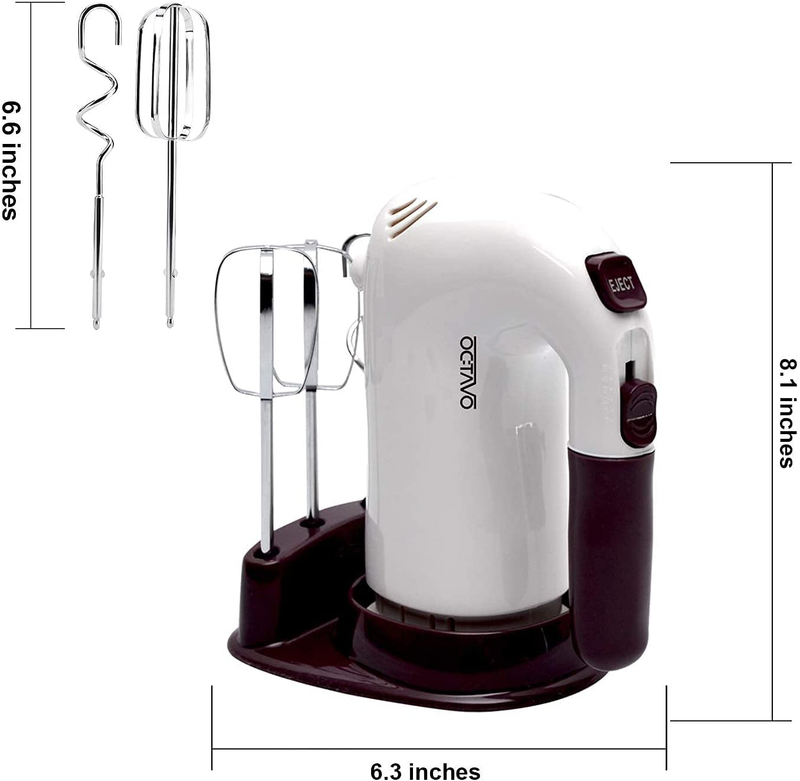 OCTAVO Hand Mixers Electric, Handheld Electric Mixer With Easy Eject Button, 2 Wired Beaters + 2 Dough Hooks And Storage base with Ultra Power 250W - 5 Speed - 120V (white) Home & Garden > Kitchen & Dining > Kitchen Tools & Utensils > Kitchen Knives Laikeda Electrical Appliance   