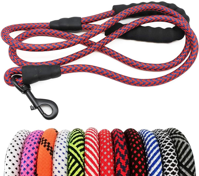 MayPaw Heavy Duty Rope Dog Leash, 6/8/10 FT Nylon Pet Leash, Soft Padded Handle Thick Lead Leash for Large Medium Dogs Small Puppy Animals & Pet Supplies > Pet Supplies > Dog Supplies MayPaw red blue 1/2" * 6' 