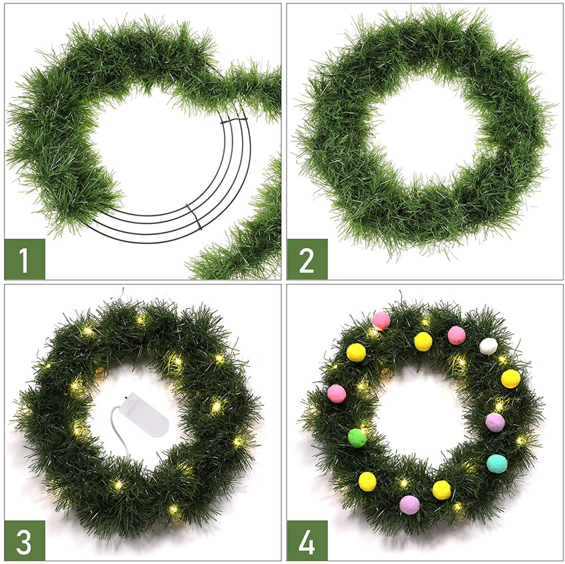 Christmas Wire Wreath Frame with String Light, round Green Metal Floral Crafts Wire Wreath Form for New Year Thanksgiving Day Valentines Decoration (2 Sets,12 Inch) Home & Garden > Decor > Seasonal & Holiday Decorations Mudder   