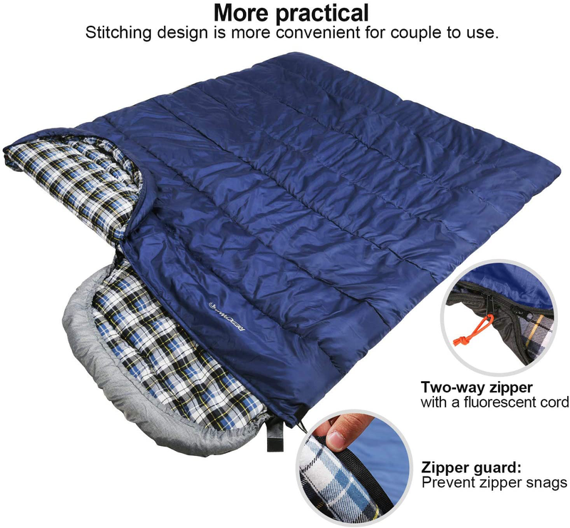 Cotton Flannel Sleeping Bag for Adults, 23/32F Comfortable, Envelope with Compression Sack Blue/Grey 2/3/4Lbs (91"X35") Sporting Goods > Outdoor Recreation > Camping & Hiking > Sleeping Bags REDCAMP   