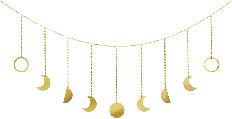 Mkono Moon Phase Wall Hanging Moon Garland Decor Boho Home Decoration Moon Hang Art Ornaments for Bedroom Headboard Living Room Dorm Nursery Apartment Office Mothers Day Gift, Gold, 50" Arts & Entertainment > Party & Celebration > Party Supplies Mkono Gold Medium 