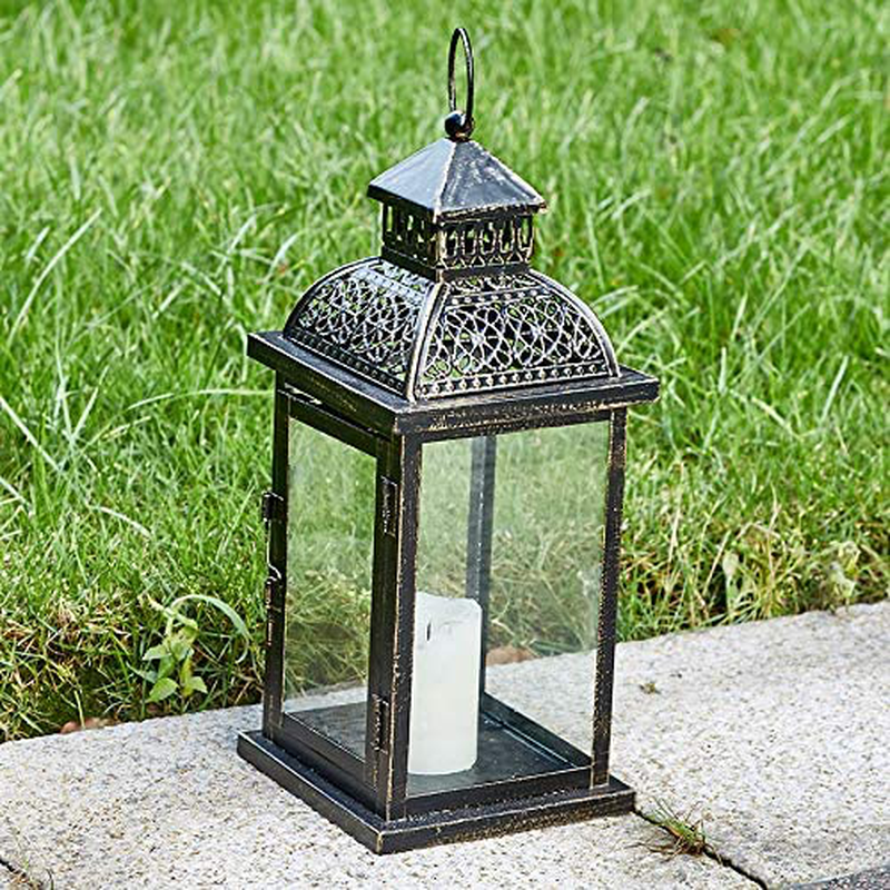 Ninganju 13 Inches Tall Rustic Decorative Candle Lantern White Metal Antique Outdoor Hanging Lanterns Great for Wedding, Patio Parties, Indoor/Outdoor Decorative（Black） Home & Garden > Decor > Home Fragrance Accessories > Candle Holders Ninganju   