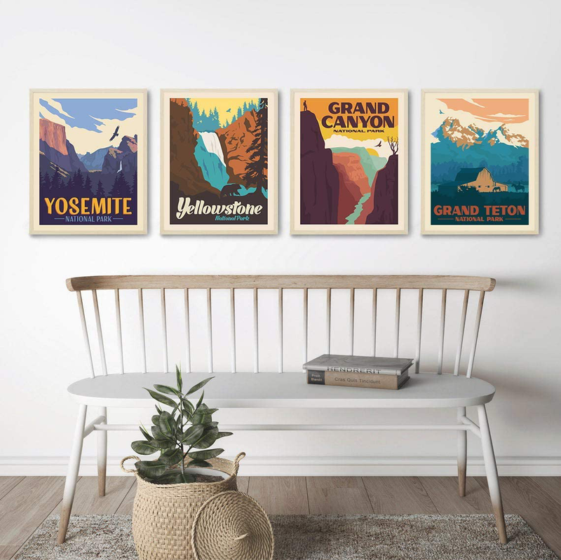 National Park Posters & Prints - Set Of 4 By Herzii Prints | Vintage National Parks Poster | Nature Wall Art Decor | Mountain Travel Posters (8"x10" UNFRAMED)